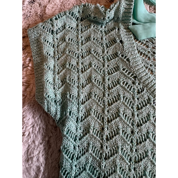 Worthington Knit Top with Sheer Bow Womens Size Petite Large Mint Green / Teal - Picture 5 of 12